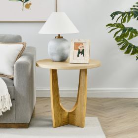 25" Round End Table, Wooden Side Table, Night Stand for Bedroom, Living Room ,Reception Room (Oak Color)