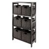Leo 7-Pc Storage Shelf with 6 Foldable Woven Baskets; Espresso and Chocolate