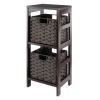 Leo 3-Pc Storage Shelf with 2 Foldable Woven Baskets; Espresso and Chocolate
