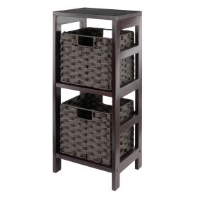 Leo 3-Pc Storage Shelf with 2 Foldable Woven Baskets; Espresso and Chocolate