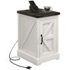 HOMCOM End Table with Charging Station and USB Ports, Farmhouse Side Table with Storage Cabinet for Living Room, Distressed White