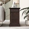 U-Can Classic Vintage Livingroom End Table Side Table with USB Ports and One Multifunctional Drawer with cup holders