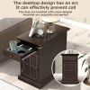 U-Can Classic Vintage Livingroom End Table Side Table with USB Ports and One Multifunctional Drawer with cup holders