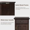 U-Can Classic Vintage Livingroom End Table Side Table with USB Ports and One Multifunctional Drawer with cup holders