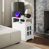 HOMCOM End Table with Charging Station, Narrow Side Table with USB Ports and Outlets, Small Table with Hidden Storage and Open Shelf for Living Room