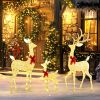 Outsunny 4.5ft 3-Piece Light Up Christmas Deer Family Set of 3, Lighted Reindeer Christmas Decorations with 2 LED Light Modes, Stakes