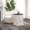 HOMCOM End Table with Charging Station and USB Ports, Farmhouse Side Table with Storage Cabinet for Living Room, Distressed White