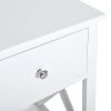 Side Table, Farmhouse End Table with Storage Drawer, Open Shelf and X-frame, Bedside Table for Living Room, White