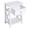 Side Table, Farmhouse End Table with Storage Drawer, Open Shelf and X-frame, Bedside Table for Living Room, White
