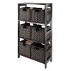 Leo 7-Pc Storage Shelf with 6 Foldable Woven Baskets; Espresso and Chocolate