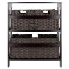 Leo 4-Pc Storage Shelf with 3 Foldable Woven Baskets; Espresso and Chocolate