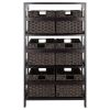 Leo 7-Pc Storage Shelf with 6 Foldable Woven Baskets; Espresso and Chocolate