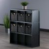 Timothy 7-Pc 3x3 Storage Shelf with 6 Foldable Woven Baskets; Black and Chocolate