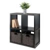 Timothy 3-Pc 2x2 Storage Shelf with 2 Foldable Woven Baskets; Black and Chocolate
