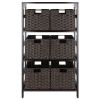 Leo 7-Pc Storage Shelf with 6 Foldable Woven Baskets; Espresso and Chocolate