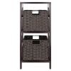 Leo 3-Pc Storage Shelf with 2 Foldable Woven Baskets; Espresso and Chocolate