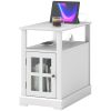 HOMCOM End Table with Charging Station, Narrow Side Table with USB Ports and Outlets, Small Table with Hidden Storage and Open Shelf for Living Room