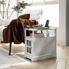 HOMCOM End Table with Charging Station, Narrow Side Table with USB Ports and Outlets, Small Table with Hidden Storage and Open Shelf for Living Room