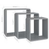 Wall Cube Shelves 3 pcs Gray MDF