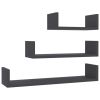 Wall Display Shelf 3 pcs Gray Engineered Wood