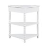 33.8'' Small Triangle Corner Table, Wood Corner Side Table for Small Spaces/ Living Room, 3 Tier End Corner Table with Solid Wood Legs, Milk White