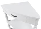 33.8'' Small Triangle Corner Table, Wood Corner Side Table for Small Spaces/ Living Room, 3 Tier End Corner Table with Solid Wood Legs, Milk White