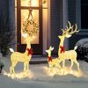 Outsunny 4.5ft 3-Piece Light Up Christmas Deer Family Set of 3, Lighted Reindeer Christmas Decorations with 2 LED Light Modes, Stakes
