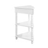 33.8'' Small Triangle Corner Table, Wood Corner Side Table for Small Spaces/ Living Room, 3 Tier End Corner Table with Solid Wood Legs, Milk White