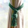 2 Pcs Curtain Tiebacks Handmade Cotton Rope Round Knot Drapery Tie Backs for Window Sheer Blackout Panels, Green