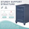 U-Can End Table with Solid Wood Legs, Side Table with USB Ports, 1 Storage Cabinet and 1 Drawer for Living Room, Antique Navy