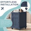 U-Can End Table with Solid Wood Legs, Side Table with USB Ports, 1 Storage Cabinet and 1 Drawer for Living Room, Antique Navy