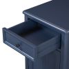 U-Can End Table with Solid Wood Legs, Side Table with USB Ports, 1 Storage Cabinet and 1 Drawer for Living Room, Antique Navy