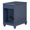 U-Can End Table with Solid Wood Legs, Side Table with USB Ports, 1 Storage Cabinet and 1 Drawer for Living Room, Antique Navy