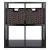 Timothy 3-Pc 2x2 Storage Shelf with 2 Foldable Woven Baskets; Black and Chocolate
