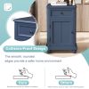 U-Can End Table with Solid Wood Legs, Side Table with USB Ports, 1 Storage Cabinet and 1 Drawer for Living Room, Antique Navy