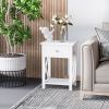 Side Table, Farmhouse End Table with Storage Drawer, Open Shelf and X-frame, Bedside Table for Living Room, White