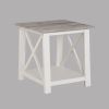 White Brown 3-Piece Set Table Top Cocktail Rectangular Coffee Table and Two Matching Square End Tables Living Room Wooden Furniture