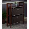 Torino 3-Pc Storage Shelf with 2 Foldable Fabric Baskets; Walnut and Chocolate