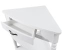 33.8'' Small Triangle Corner Table, Wood Corner Side Table for Small Spaces/ Living Room, 3 Tier End Corner Table with Solid Wood Legs, Milk White