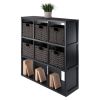 Timothy 7-Pc 3x3 Storage Shelf with 6 Foldable Woven Baskets; Black and Chocolate
