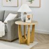 25" Round End Table, Wooden Side Table, Night Stand for Bedroom, Living Room ,Reception Room (Oak Color)