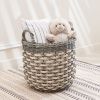 Zita Round Resin Woven Wicker Multi-Use Storage Basket with Handles - 18" x 18" x 19.6" - White-Gray - For Towel, Toys