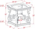 End table, Glass table top, MDF W/marble paper middle shelf, powder coat finish metal legs. (26.3"Lx26.3"Wx24"H)