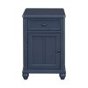 U-Can End Table with Solid Wood Legs, Side Table with USB Ports, 1 Storage Cabinet and 1 Drawer for Living Room, Antique Navy