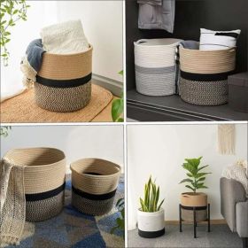Cotton Rope Storage Basket Hamper Large Basket Wicker Laundry Baskets Laundry Woven Basket Woven Storage Basket Cotton Woven Toy Basket Desktop Picnic (Colour: Big)