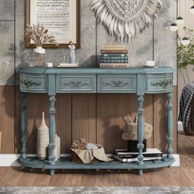 52''Modern and Contemporary Curved Console Table Sofa Table Entryway Table for Hallway Living Room with 4 Drawers and 1 Shelf (Material: MDF, Color: Antique Blue)