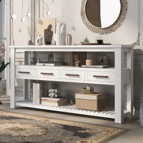 62.2'' Modern Console Table Sofa Table for Living Room with 4 Drawers and 2 Shelves (Material: Solid Wood+MDF, Color: White)