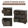 Rustic Acacia Wood Storage Cabinet with Two Drawers and Four Classic Rattan Baskets for Dining Room, Entryway, or Living Room