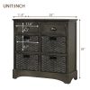 Rustic Acacia Wood Storage Cabinet with Two Drawers and Four Classic Rattan Baskets for Dining Room, Entryway, or Living Room