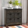 Rustic Acacia Wood Storage Cabinet with Two Drawers and Four Classic Rattan Baskets for Dining Room, Entryway, or Living Room
